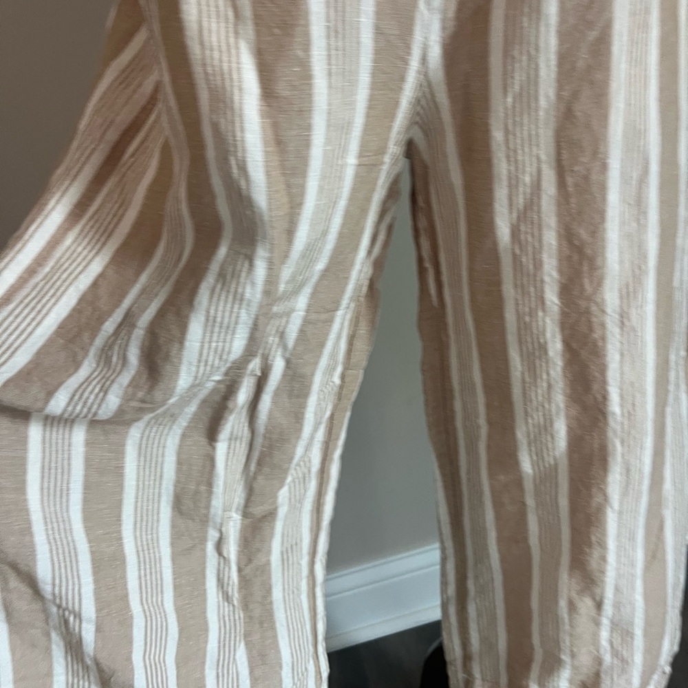 Madewell Smocked Huston Beige and White Striped Drawstring Wide-Leg Pants - Picture 3 of 7
